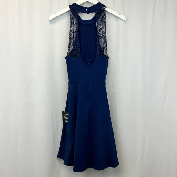 Lulus Womens A Line Dress Blue Backless Halter Sleeveless Lace Size Small New - Picture 4 of 10